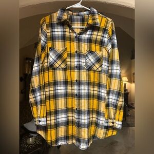 Yellow and Black Plaid Flannel Shirt